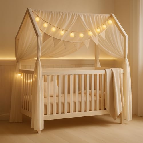 Komplettbett Ella 60x120 cm aus Massivholz Kiefer Weiß – Hausbett-Design, höhenverstellbar, mit Schlupfsprossen, Deko & Lichterkette, optionale Matratze (Weiß - Beige Deko ohne Matratze, 60 x 120 cm) Komplettbett Ella 60x120 cm aus Massivholz Kiefer Weiß – Hausbett-Design, höhenverstellbar, mit Schlupfsprossen, Deko & Lichterkette, optionale Matratze (Weiß - Beige Deko ohne Matratze, 60 x 120 cm) von ALAVYA HOME