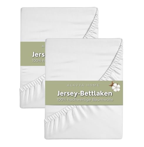 Spannbettlaken Premium 2er Set Jersey-Bettlaken 60x120 cm mit Rundumgummizug 100% Baumwolle ÖKOTEX Standard 100 | Matratzenhöhe bis 15 cm Spannbetttuch für Babybett Kinderbett 120 x 60 cm Weiß von ALAVYA HOME