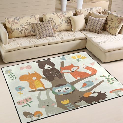 ALAZA Rutschfester Teppich mit Hasenmotiv und Fuchs, für Wohnzimmer, Esszimmer, Schlafzimmer, Küche, Flur, Büro, modern, dekorativ von alaza