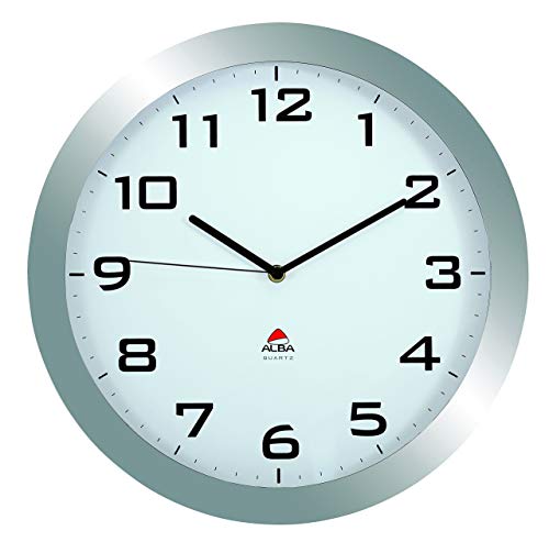 ALBA Reloj de Pared Archivo 2000 Gris Metal Cristal Ø 38 cm Blanco Redondo Grosse LAUTLOSE Uhr, Grau von ALBA