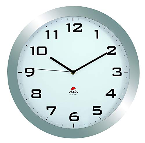 ALBA Reloj de Pared Archivo 2000 Gris Metal Cristal Ø 38 cm Blanco Redondo Grosse LAUTLOSE Uhr, Metall, Grau von ALBA