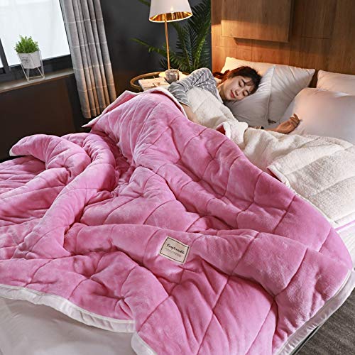 Luxus Flanell Sherpa-Rücken Dicke schwere Decke Warm für den Winter, 3-Lagen Soft Plüsch Fleece Decke Set für Bett und Coach (150x200cm,Pink) von ALBAGO