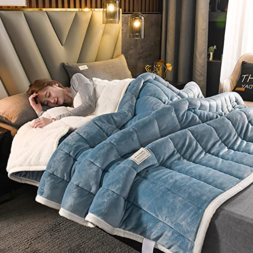 Luxus Flanell Sherpa-Rücken Dicke schwere Decke Warm für den Winter, 3-Lagen Soft Plüsch Fleece Decke Set für Bett und Coach (200 x 230cm,GrayBlue) von ALBAGO