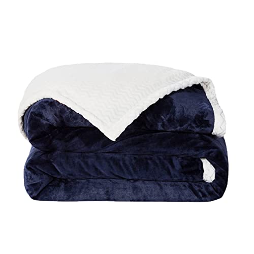 Luxus Flanell Sherpa-Rücken Dicke schwere Decke Warm für den Winter, 3-Lagen Soft Plüsch Fleece Decke Set für Bett und Coach (200 x 230cm,Navy Blue) von ALBAGO