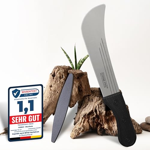 ALBAJ Machete - traditionelle Machete scharf echt - nachhaltiges Gartenmesser 45cm- inklusive gratis Schleifstein – umweltfreundliche große Handsense (Kunststoffgriff) von ALBAJ