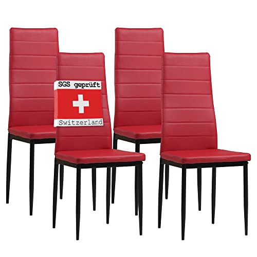 ALBATROS Esszimmerstühle 4er Set Milano, Rot - Edles Italienisches Design, Kunstleder-Bezug, bequemer Polsterstuhl - SGS geprüft - Moderner Küchenstuhl, Stuhl Esszimmer von ALBATROS