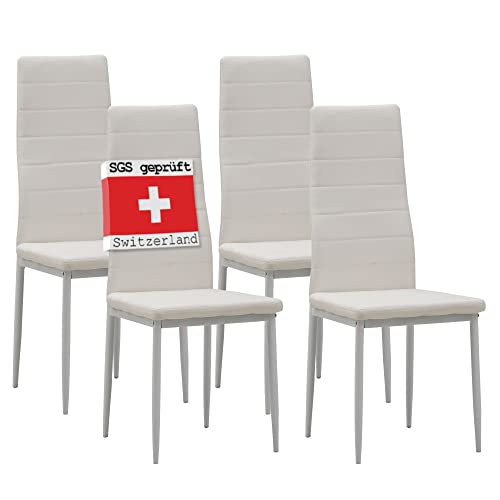 ALBATROS Esszimmerstühle 4er Set Milano, Weiß - Edles Italienisches Design, Kunstleder-Bezug, bequemer Polsterstuhl - SGS geprüft - Moderner Küchenstuhl, Stuhl Esszimmer von ALBATROS
