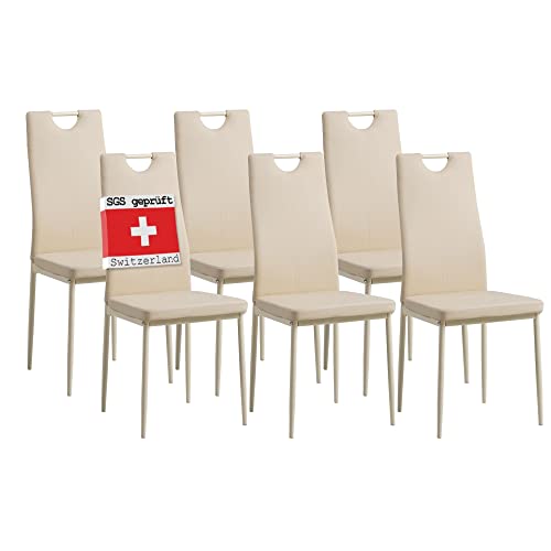 ALBATROS Esszimmerstühle 6er Set Salerno, Beige - Edles Italienisches Design, Kunstleder-Bezug, bequemer Polsterstuhl - Moderner Küchenstuhl, Stuhl Esszimmer oder Esstisch Stuhl von ALBATROS