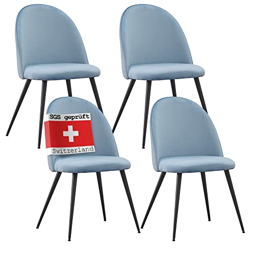 ALBATROS Esszimmerstühle mit Samt-Bezug 4er Set Capo, Blau - Stilvolles Vintage Design, Samt-Bezug, SGS geprüfter Polsterstuhl - Moderner Küchenstuhl, Stuhl Esszimmer oder Esstisch Stuhl von ALBATROS