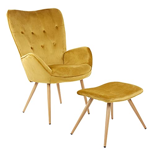 ALBATROS Ohrensessel mit Hocker York Gold - Vintage u Stilvoll, Samt-Bezug - Eleganter und SGS geprüfter Lesesessel oder Relaxsessel mit Hocker im Modernen Look von ALBATROS