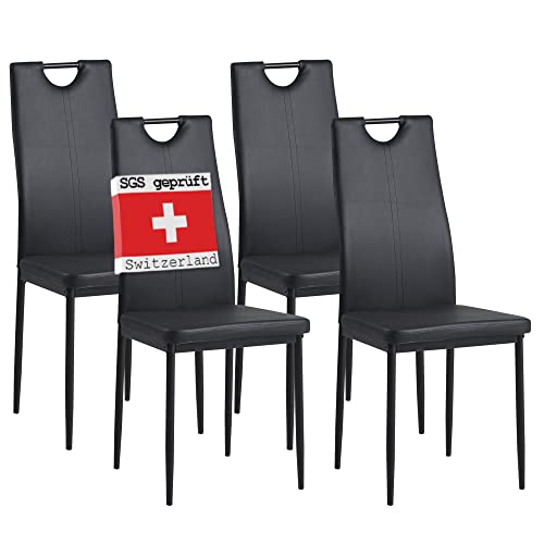 Albatros Esszimmerstühle 4er Set Salerno, Schwarz - Edles Italienisches Design, Kunstleder-Bezug, bequemer Polsterstuhl - Moderner Küchenstuhl, Stuhl Esszimmer oder Esstisch Stuhl von ALBATROS