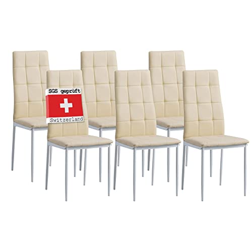 Albatros Esszimmerstühle 6er Set Rimini, Beige - Edles Italienisches Design, Kunstleder-Bezug, bequemer Polsterstuhl - Moderner Küchenstuhl, Stuhl Esszimmer oder Esstisch Stuhl von ALBATROS