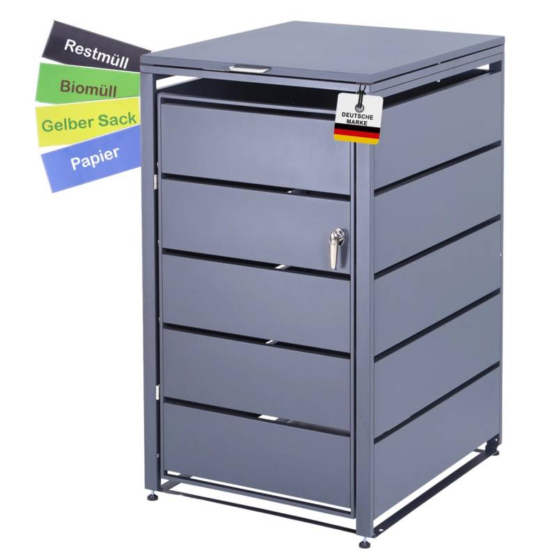 Albatros Mülltonnenbox 1er Tonne bis 240 Liter Anthrazitgrau RAL 7016 verzinkter Stahl Premium Dämpfer Aufkleber-Set  wetterfest von ALBATROS