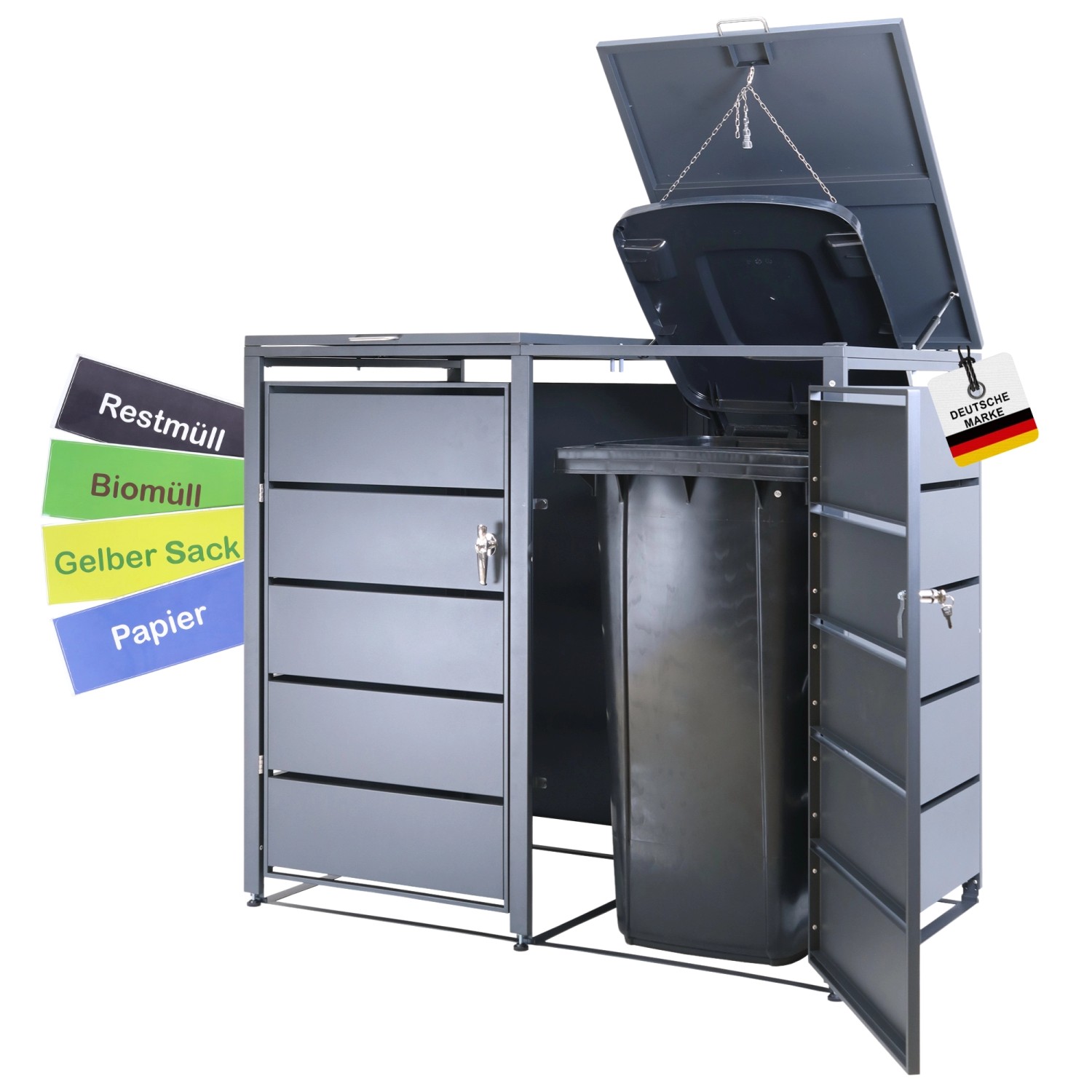 Albatros Mülltonnenbox 2er Tonne bis 240 Liter Anthrazitgrau RAL 7016 verzinkter Stahl Premium Dämpfer Aufkleber-Set  wetterfest von ALBATROS