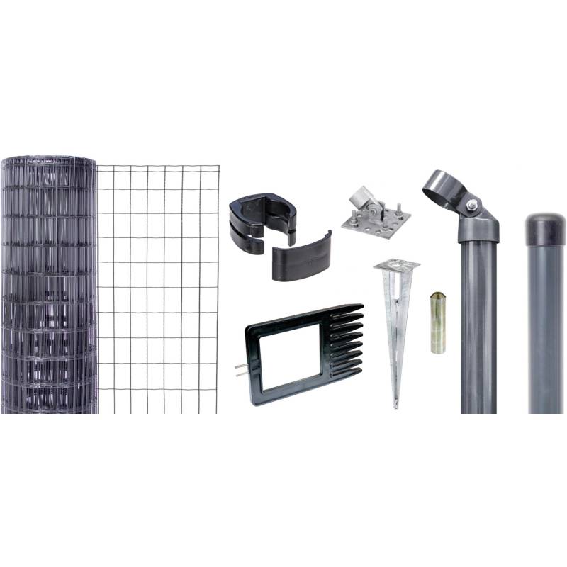 Metallzaun-Set Fix-Clip Pro 102cm H. 25m L. Anthrazit für Einschlagbodenh. von ALBERTS Fix-Clip Pro