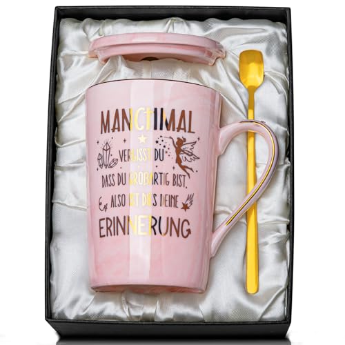Dankeschön Geschenke für Frauen, Inspirierende Geburtstagsgeschenk für Sie, Du bist Großartig Danke Geschenk Tasse, 400ml Rosa Marmor Keramik Becher mit Golddruck, Deckel Grußkarte Löffel, Geschenkbox von ALBISS