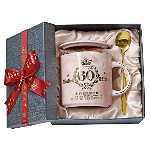 Geschenke zum 60 Geburtstag Frau, Fabelhafter 60. Limited Edition, 400ml Rosa Marmor Kaffeetasse mit Golddruck, Geschenk für Frauen zum 60 Geburtstag, Oma, Mutter, Schwester, Schöne Geschenkbox von ALBISS