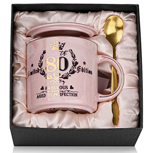 80 Geburtstag Geschenke Frauen, Fabelhafter 80. Limited Edition, 14 Unzen Kaffeetasse, Bedruckt mit Gold, Becher zum 80. Geburtstag Frau, Geschenk für Mutter, OMA, Schwester, Ehefrau, Geschenkbox von ALBISS