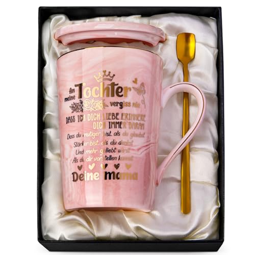 Mutter Tochter Geschenk für Tochter, 400ml Rosa Schön Tasse mit Goldener Druckgrafik - Beste Tochter Geschenke von Mama Papa, an Meine Tochter Weihnachtsgeschenke Geburtstagsgeschenk, Geschenkset von ALBISS