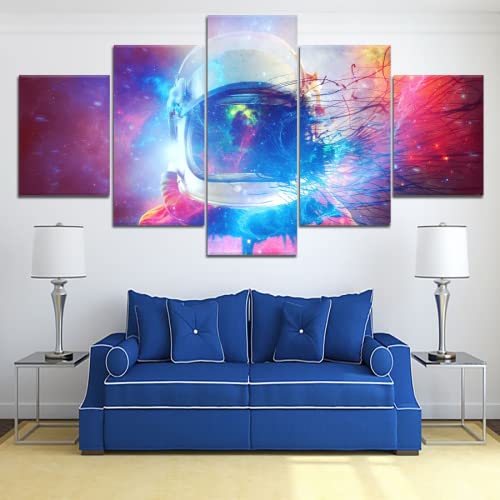 5 Bild Auf Leinwand Deko Wohnzimmer Wall Art Home Decor For Living Room 5 Panel Print Painting Astronauts Whereabouts Outer Space Picture Landscape Canvas Frameless 40X60Cmx2 40X80Cmx2 40X100Cmx1 von ALBVLE