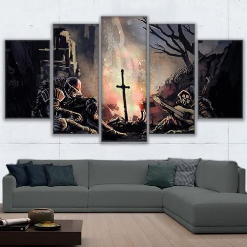 5 Teilig Leinwandbilder Bild Auf Leinwand 5 Stück Dark Souls Bilder Moderne Abstrakte Soldaten Spiel Poster Wandkunst Leinwand Malerei Wohnzimmer Dekoration,Rahmen,30X40Cmx2 30X60Cmx2 30X80Cmx15 Stü von ALBVLE