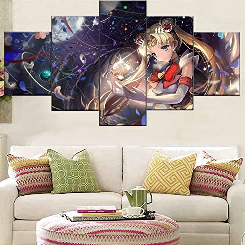 5 Teilig Leinwandbilder Bild Auf Leinwand 5 Stück Wandkunst Leinwand Malerei Animation Sailor Moon Poster Moderne Wohnzimmer Dekoration Schlafzimmer Modular Bild Home,Frame,30X40Cmx2 30X60Cmx2 30X80 von ALBVLE