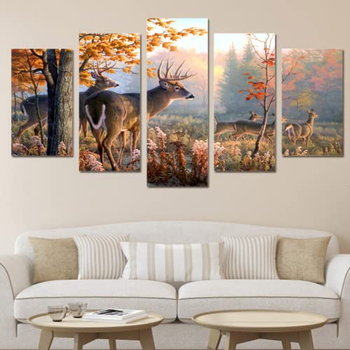 5-Teiliges Leinwandbild Heimdekoration Kunstwerk 5-Teiliges Wandbild Auf Leinwand Tiere Hirsche Und Bäume Landschaftsdekor Poster Für Zuhause Wohnzimmer Dekoration Zubehör Rahmen 40 X 60 Cm X 2 4 von ALBVLE