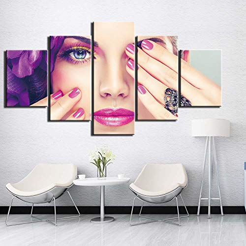 Leinwandbild 5 Tlg Kunstdruck 5 Stück Modulare Lippen Nagelstudio Leinwand Malerei Figur Poster Und Drucke Wandkunst Wohnkultur, 30X40Cmx2 30X60Cmx2 30X80Cmx1Wanddeko Wand Wohnzimmer Wanddekoration von ALBVLE