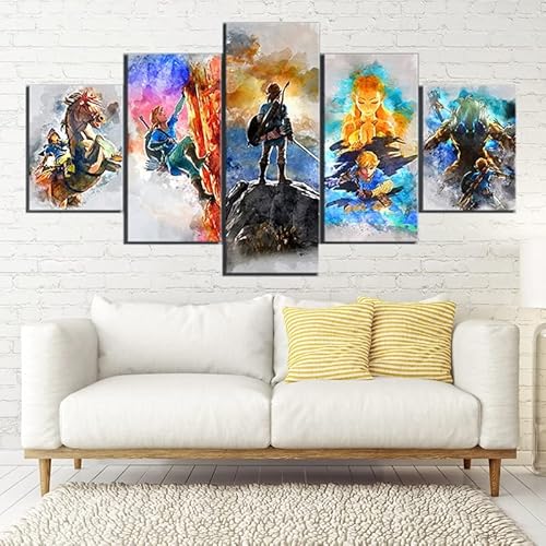 Wanddeko Wand Wohnzimmer Wanddekoration Leinwand 5 Stück Zelda Gamer Anime Wandkunst Hd Gedruckte Poster Bilder Gemälde Wohnkultur Zubehör Wohnzimmer Dekoration, 30X40Cmx2 30X60Cmx2 30X80Cmx1Wand Wo von ALBVLE