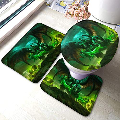 World of Warcraft Illidan Badteppich-Set, 3-teilig, weiche Anti-Rutsch-Pads, Badematte + Kontur-Pads + WC-Deckelbezug, saugfähiger Teppich und Matte Anti-Rutsch-Pads von ALBXSWRR