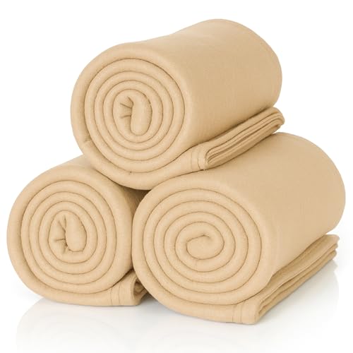 ALCLEAR 3 Stück Oeko Tex Fleecedecken, Farbe: Sand, tolle Größe 130x160 cm, über 200 g/m2, Sofadecke Couchdecke Wohndecke, Picknickdecke Sofaüberwurf Decke von ALCLEAR