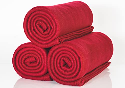 ALCLEAR 3 Stück Oeko Tex Fleecedecken, Farbe: rot, tolle Größe 130x160 cm, über 200 g/m2, Sofadecke Couchdecke Wohndecke, Picknickdecke Sofaüberwurf Decke von ALCLEAR