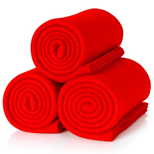 ALCLEAR 3 Stück Oeko Tex Fleecedecken, Farbe: rot, tolle Größe 130x160 cm, über 200 g/m2, Sofadecke Couchdecke Wohndecke, Picknickdecke Sofaüberwurf Decke von ALCLEAR