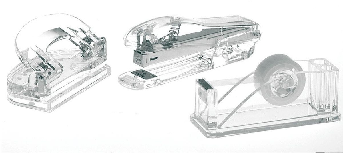 ALCO Tischaufsatz Schreibtischset Acryl Klebebandabroller / Locher / Heftgerät von ALCO