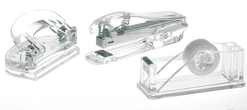 ALCO Tischaufsatz Schreibtischset Acryl Klebebandabroller / Locher / Heftgerät. von ALCO