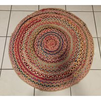 Hand Geflochtener Gewebter Chindi Jute Teppich Mit Bunten Fransen, Boho Bodenmatte, Juteteppich Streifen Gewebt. 2 Designs von ALCONYCRAFTS