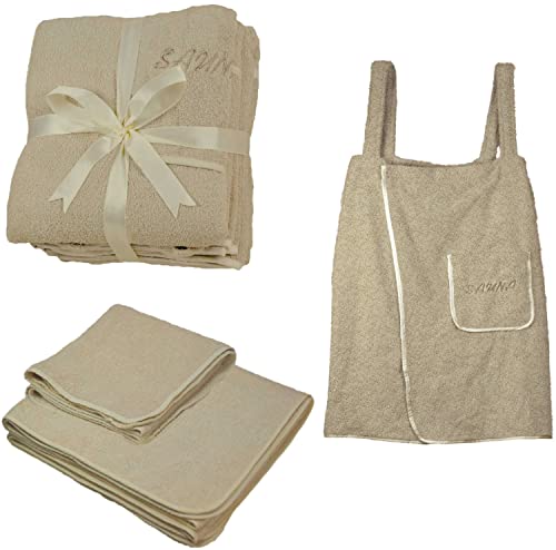 EXKLUSIV HEIMTEXTIL Sauna Set 3-Teilig Frottee Saunakilt Saunatuch Sarong Damen beige von EXKLUSIV HEIMTEXTIL