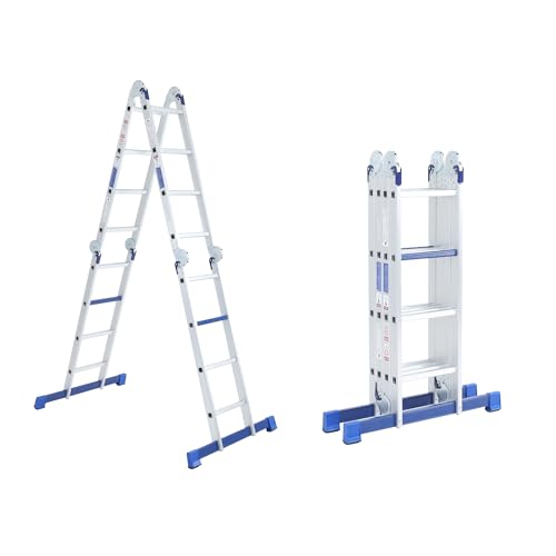 ALDORR 4x3 Klappleiter - Hochwertiges Aluminium - Vielseitig Einsetzbar - Tragfähigkeit bis 150 kg - Faltbar - Sicher und Zuverlässig (EN131) - Ausziehbare Leiter von ALDORR