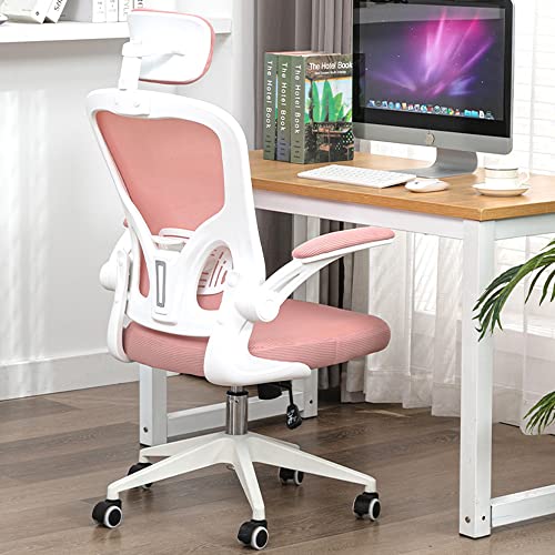 ALEAVIC Bürostuhl Ergonomisch, Schreibtischstuhl mit Verstellbarer Kopfstütze, Armlehne, Lendenstütze, 360° Drehstuhl mit Atmungsaktiver Netz Rückenlehne (Rosa) von ALEAVIC