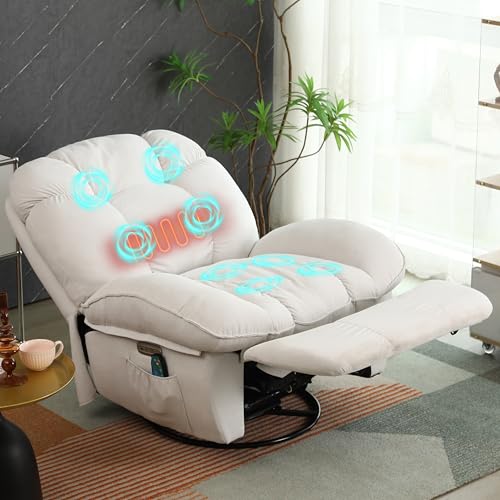 ALEAVIC Fernsehsessel Massagesessel Elektrisch Relaxsessel, Heizung Vibration Massage Sessel, 1 Seitentaschen,TYP C & USB-Anschlüsse Liegen TV Sessel (Weiß) von ALEAVIC
