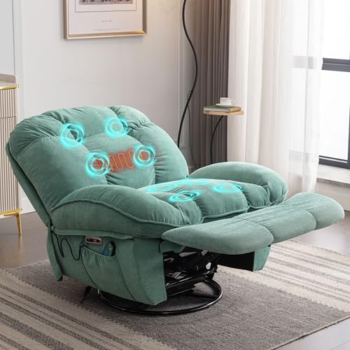 ALEAVIC Fernsehsessel Massagesessel Elektrisch Relaxsessel, Heizung Vibration Massage Sessel, 1 Seitentaschen,TYP C & USB-Anschlüsse Liegen TV Sessel Wohnzimmer (Grün) von ALEAVIC