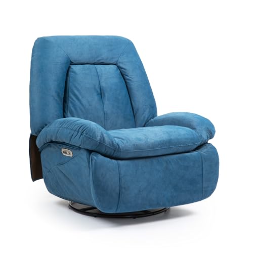 ALEAVIC Relaxsessel Elektrisch Massagesessel, Sprachsteuerung Heizung Vibration Massage Sessel Drehbar, mit TYP C & USB-Anschlüsse,1 Seitentaschen, Liegen TV Sessel Wohnzimmer (Blau) von ALEAVIC