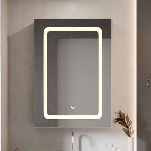 ALEAVIC Spiegelschrank Bad mit Beleuchtung 50x70cm Breit, Badezimmer Schrank 16cm Tief - Kann Als Vanity Mirror Verwendet Werden, Smart Mirror mit 3 Einstellbare Lichtfarben ALEAVIC Spiegelschrank Bad mit Beleuchtung 50x70cm Breit, Badezimmer Schrank 16cm Tief - Kann Als Vanity Mirror Verwendet Werden, Smart Mirror mit 3 Einstellbare Lichtfarben von ALEAVIC