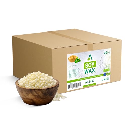 ALECO Sojawachs in Premium-Perlen 20KG, Schmelztemperatur 48–52°C, im Glas, ideal für die Mikrowelle, 100%ECO, zur Herstellung von Kerzen, Kosmetika, nimmt Duftstoffe auf. von ALECO