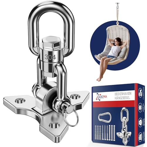 ALECPEA 360° Dreh-Deckenhaken für Schaukeln, Boxsäcke, Hängematten - Tragfähigkeit 450 kg, Edelstahl Wandhaken für Hängeschaukeln, Yoga, Hängestühle, Hängesessel von ALECPEA