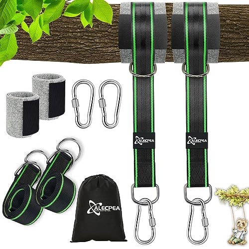 ALECPEA 900KG Schaukel Befestigung, Hängematte Befestigung All Inclusive 2er 150 cm*5cm Hängematte Gurte + 2 Karabiner + D-Ringen + Aufbewahrungstasche + Baumschutz Polster, Hängematte Seil von ALECPEA