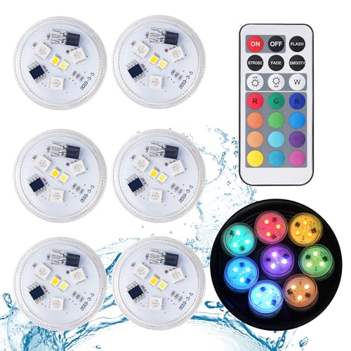 ALED LIGHT 6pcs Unterwasser Lichter Mini Licht RGB Multi Mehrfarbige Teichbeleuchtung Wasserdichte Teelichter Multicolor Weihnachten Dekoration für Aquarium Vase Badewanne Pool Haus von ALED LIGHT