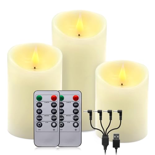 ALED LIGHT Real Wax Rechargeable Candles Flickering Realistic,Warm White Flamless Candles Rechargeable with Remote for Home Decor Idea Gift，Pack 3(D 3 "X H 4" 5" 6") von ALED LIGHT