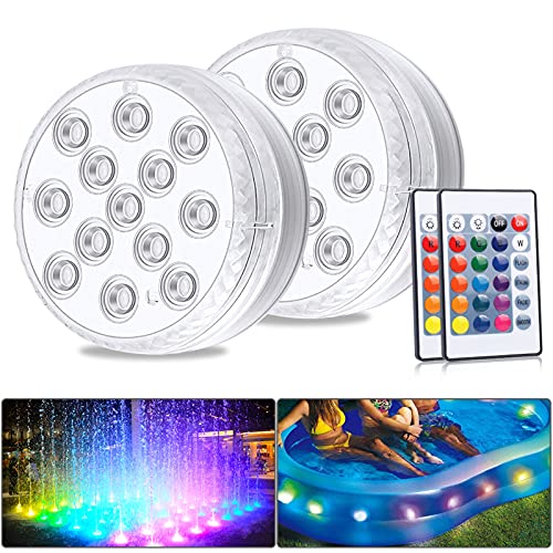 ALED LIGHT Unterwasser RGB Lichter, 2 Stück Wasserdichte LED Leuchten Multi Farbwechsel Teichbeleuchtung Mit Fernbedienung, 4 Saugnäpfe, Für Vase Base Pool Fisch Tank Dekoration von ALED LIGHT