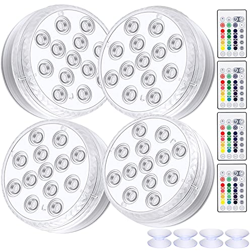 ALED LIGHT Unterwasser LED RGB Lichter, 4 Stück 13 LED Wasserdichte LED Leuchten Multi Farbwechsel Teichbeleuchtung mit Fernbedienung, 4 x Saugnapf, LED Licht für Vase Base Pool Fisch Tank Dekoration von ALED LIGHT